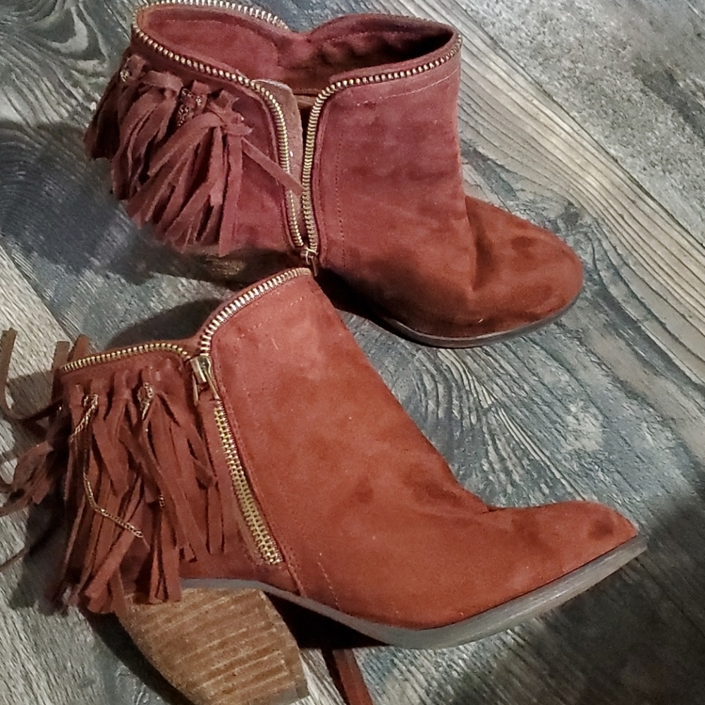 Fringe double zip booties